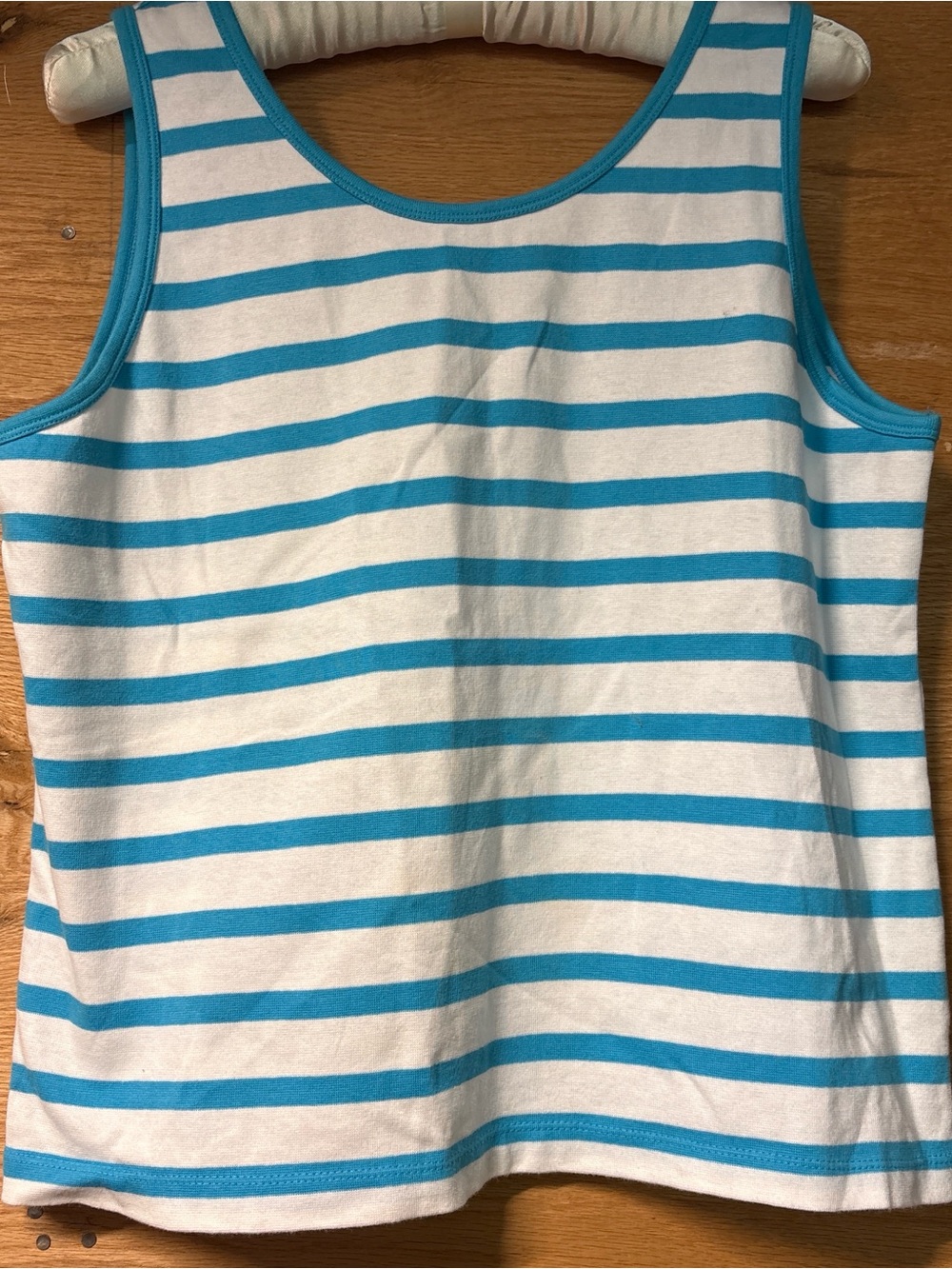 VTG Liz Baker Striped Tank in White and Turquoise Blue